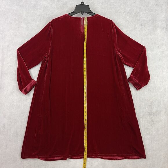 Eileen Fisher Red Velvet Silk Blend Dress Women’s Large Long Sleeve NWT $348 - Picture 6 of 16
